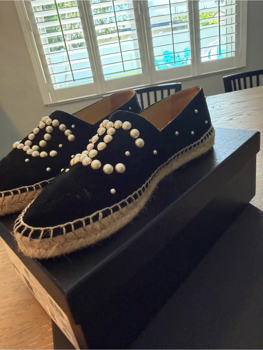 CHANEL Black Pearl CC-Embellished Espadrilles